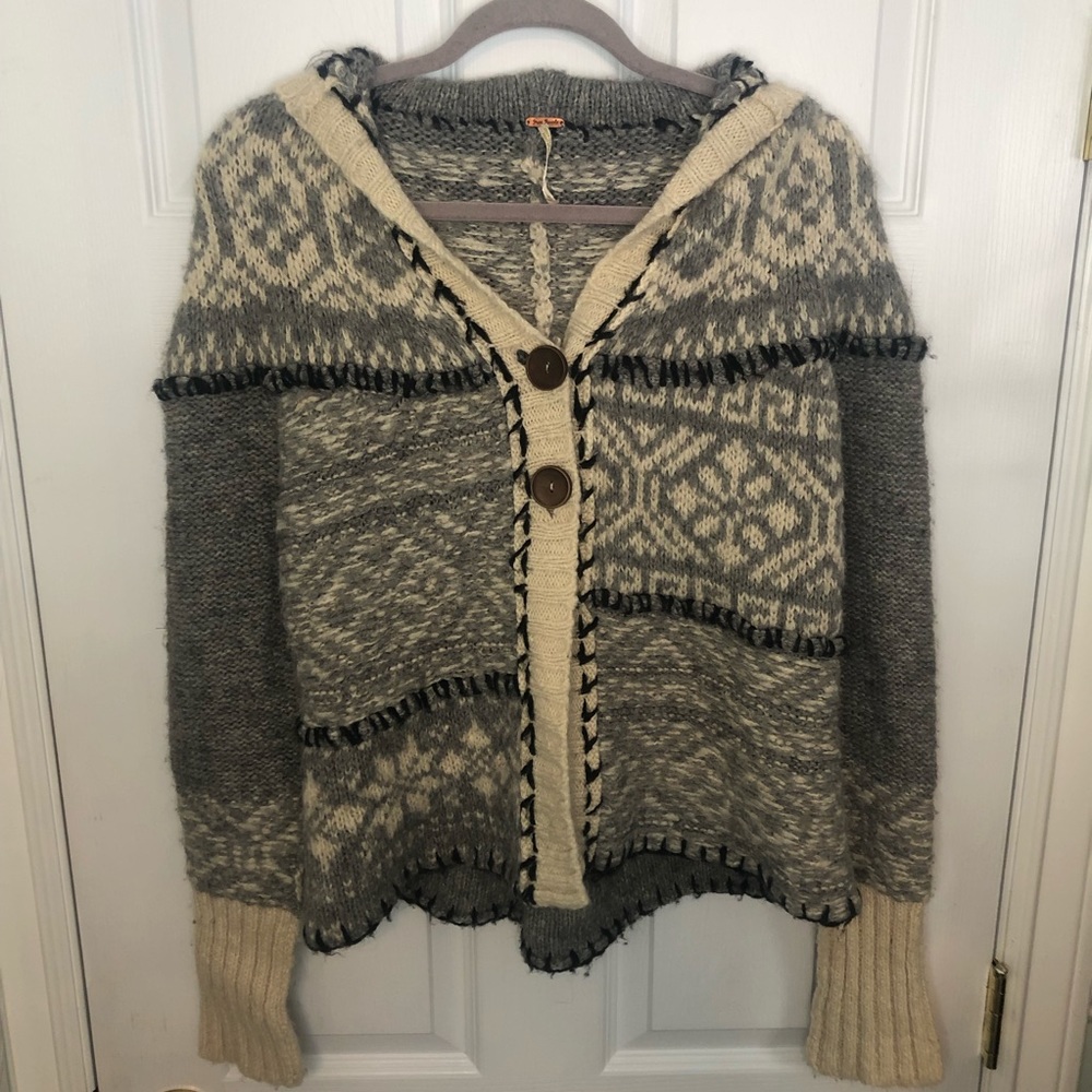 Free people fair isle/Nordic hooded knit sweater